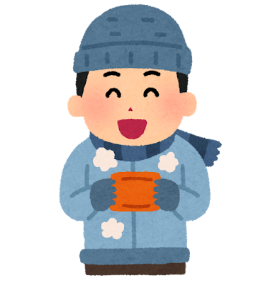 使い捨てのカイロで温まっている男性のイラスト